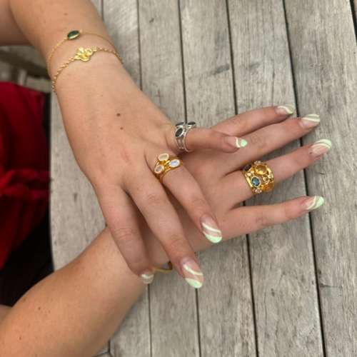 Azure pebble 3 stone ring - gold plated or sterling silver